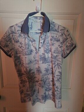 Light Blue Tropical Print Polo Shirt